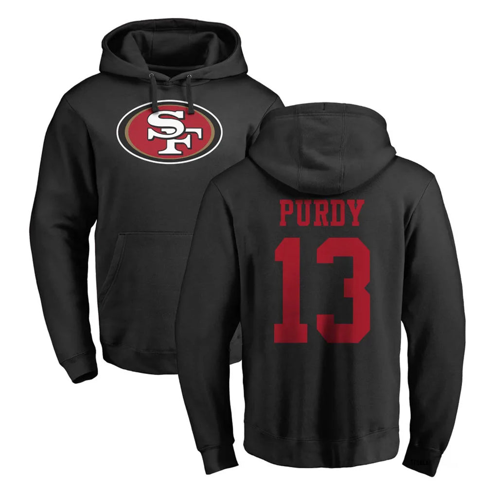 Tuec SF.49ers #13 Brock Purdy Player Black LOGO Pullover Hoodies Home Game Stitched Jerseys