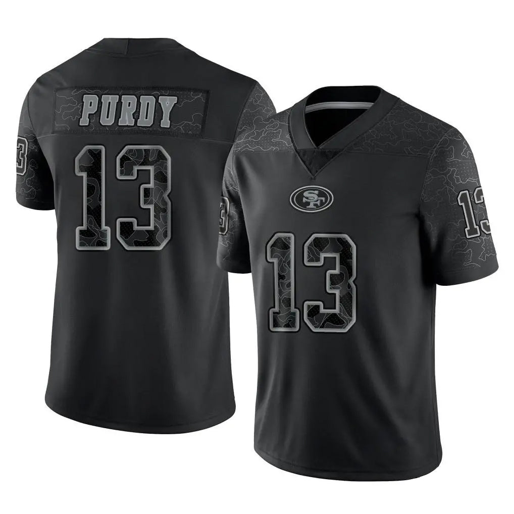 Tuec SF.49ers #13 Brock Purdy Player Black Limited Reflective Home Game Stitched Jerseys