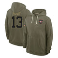 Tuec SF.49ers #13 Brock Purdy Player Olive Salute to Service Pullover Hoodies Limited Stitched Jerseys