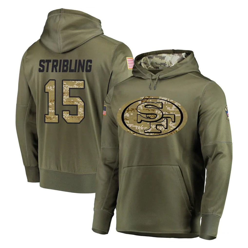 Tuec SF.49ers #15 De'Zhaun Stribling Player Olive Salute to Service Pullover Hoodie Home Game Stitched Jerseys