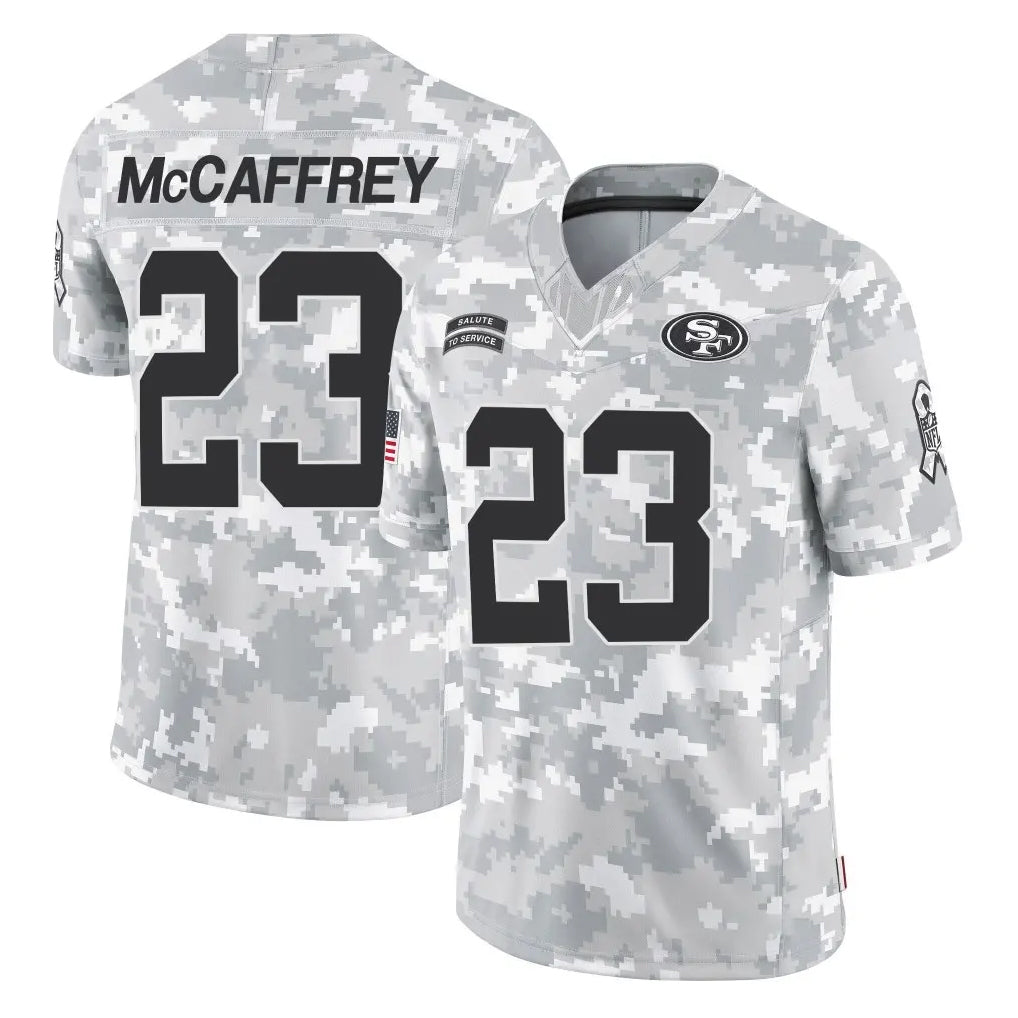 Tuec SF.49ers #23 Christian McCaffrey Player Arctic Camo Limited Salute To Service Home Game Stitched Jerseys