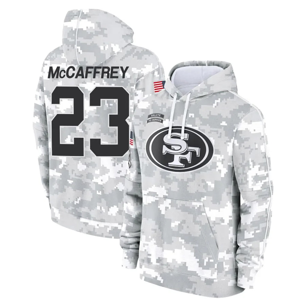 Tuec SF.49ers #23 Christian McCaffrey Player Arctic Camo Limited Salute to Service Pullover Hoodies Game Stitched Jerseys