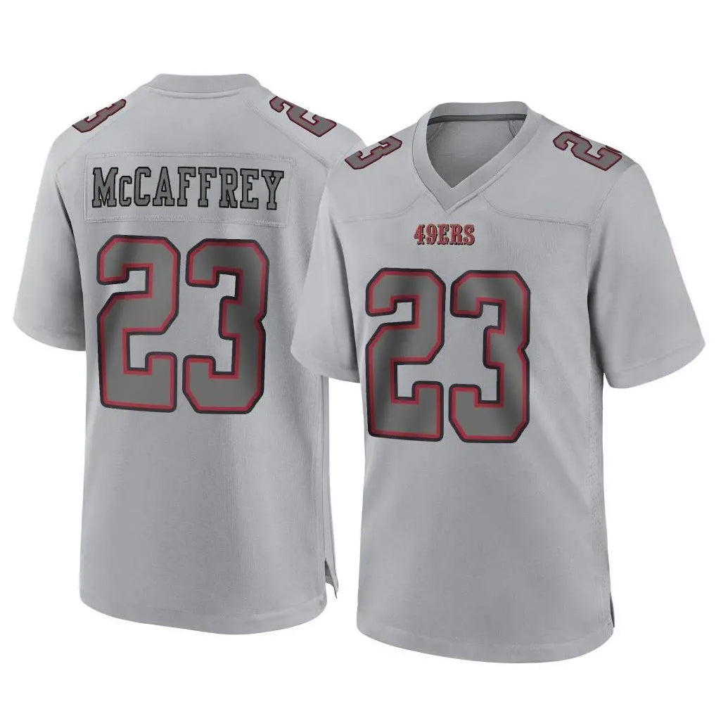 Tuec SF.49ers #23 Christian McCaffrey Player Gray Atmosphere Fashion Home Game Stitched Jerseys