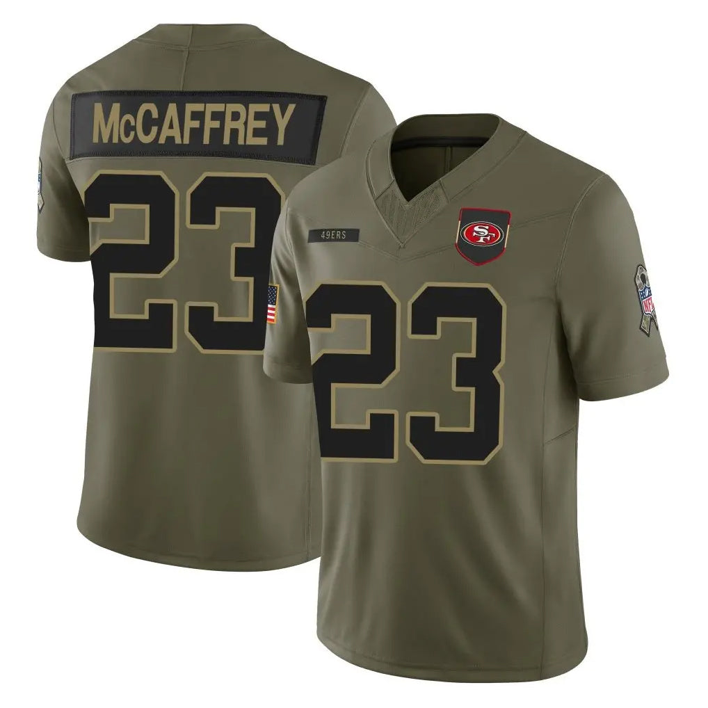 Tuec SF.49ers #23 Christian McCaffrey Player Olive 2025 Salute To Service Limited Home Game Stitched Jerseys