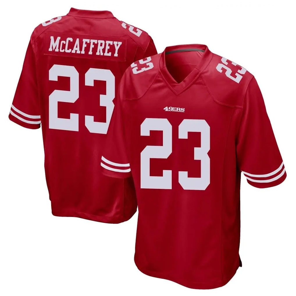 Tuec SF.49ers #23 Christian McCaffrey Player Red Home Game Stitched Jerseys