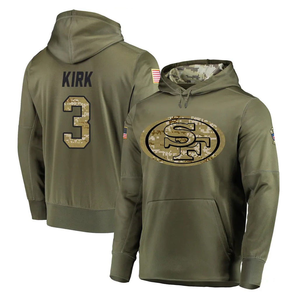 Tuec SF.49ers #3 Christian Kirk Player Olive Salute to Service Pullover Hoodie Home Game Stitched Jerseys