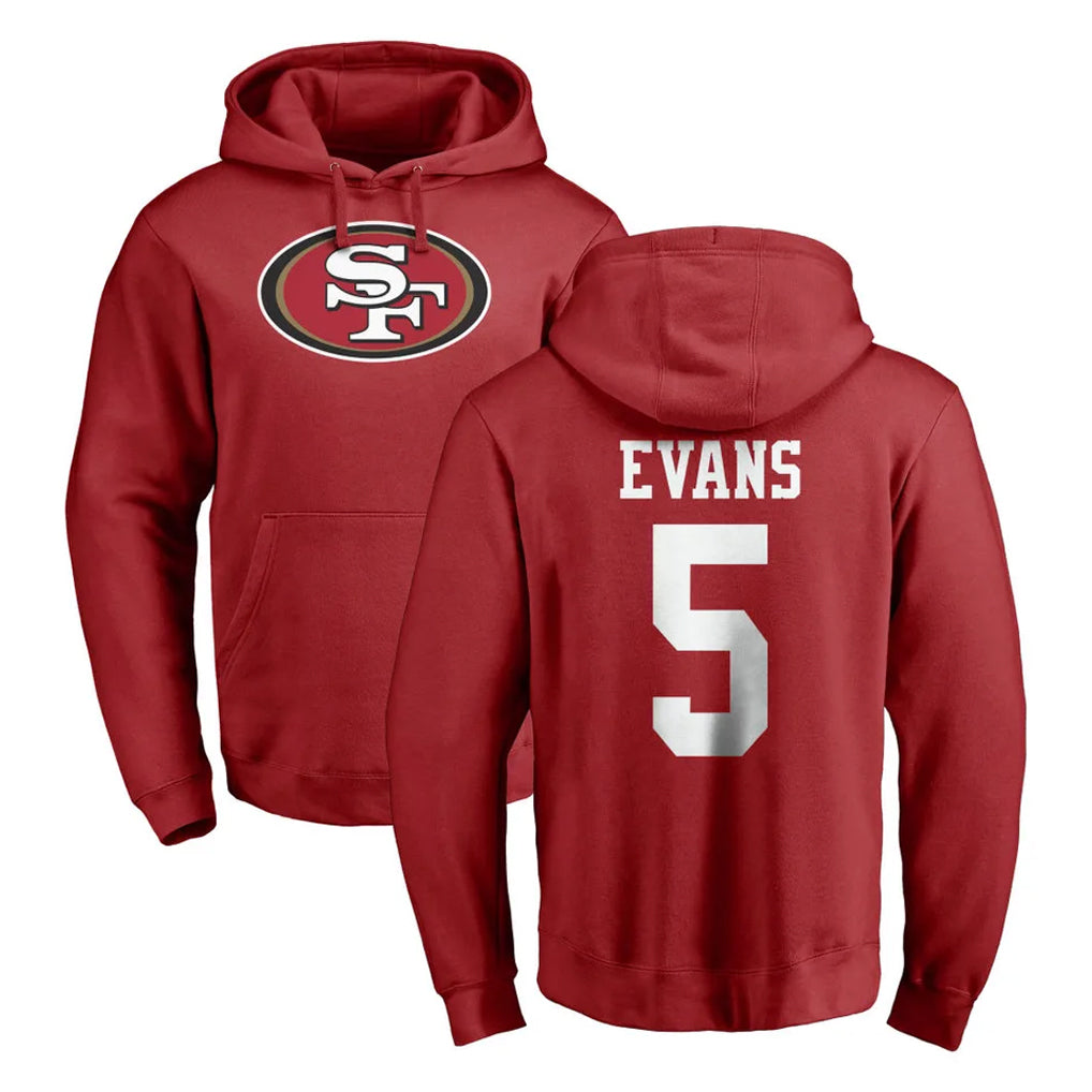 Tuec SF.49ers #5 Mike Evans Player Red LOGO Pullover Hoodies Home Game Stitched Jerseys