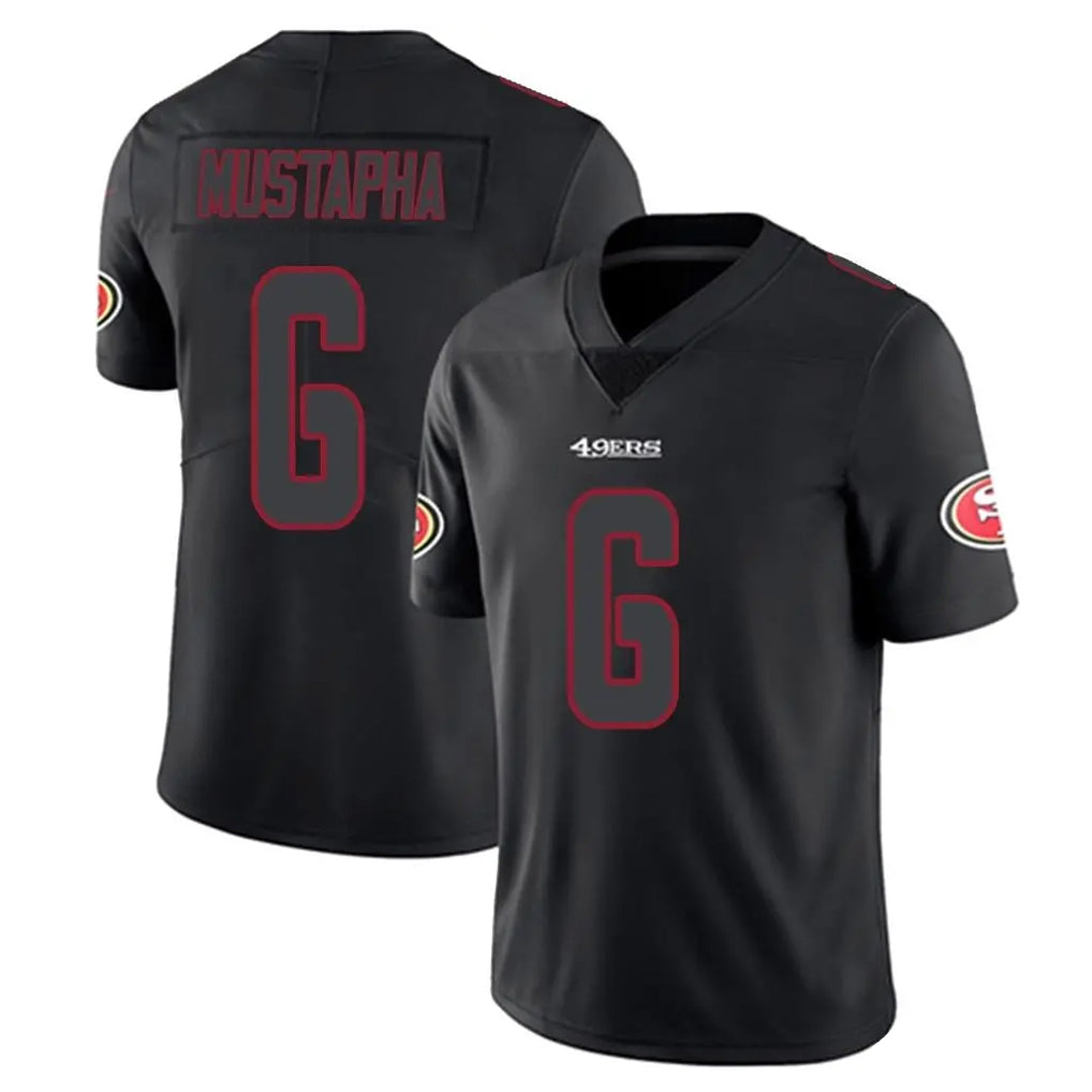 Tuec SF.49ers #6 Malik Mustapha Player Black Impact Limited Home Game Stitched Jerseys