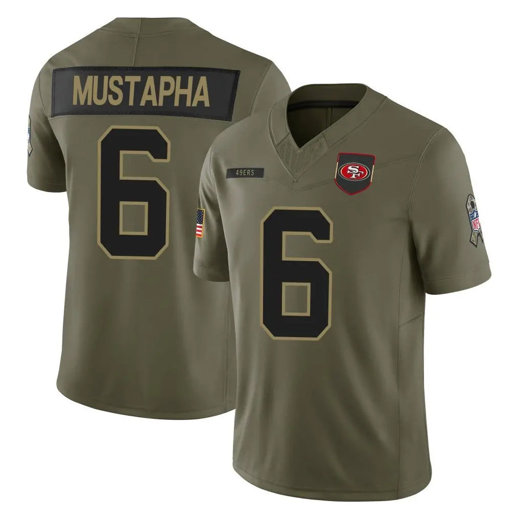 Tuec SF.49ers #6 Malik Mustapha Player Olive 2025 Salute To Service Limited Home Game Stitched Jerseys
