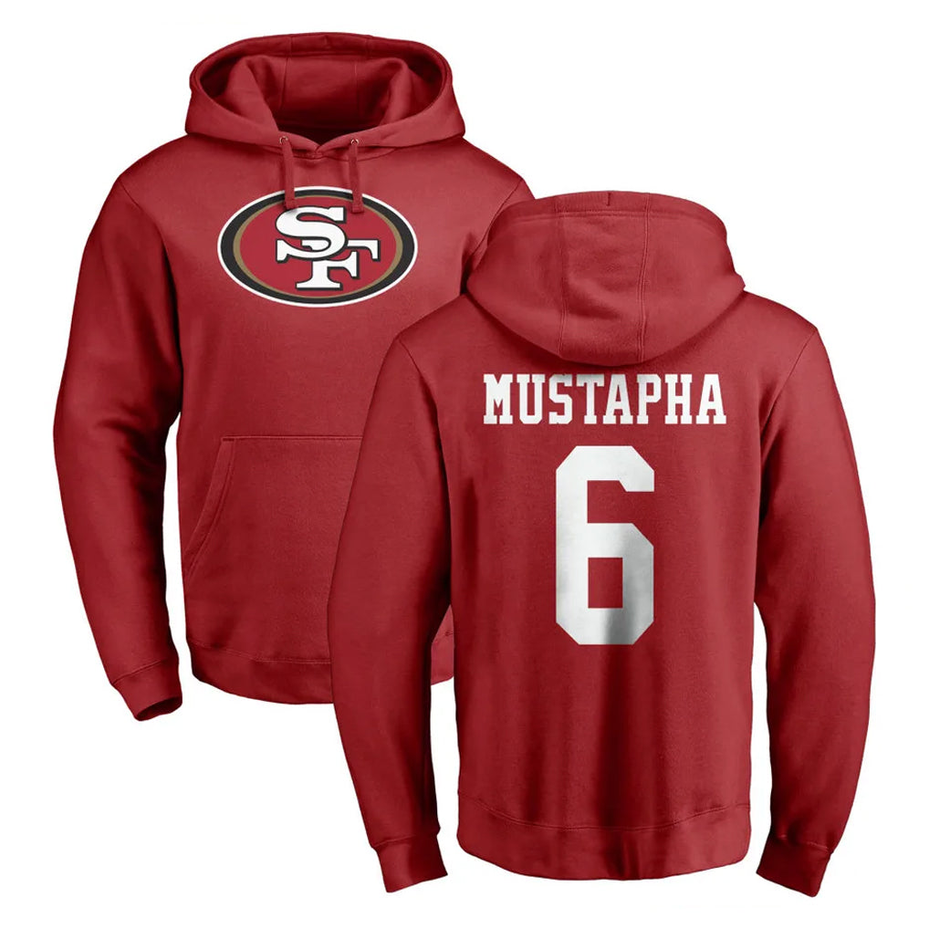 Tuec SF.49ers #6 Malik Mustapha Player Red LOGO Pullover Hoodies Home Game Stitched Jerseys