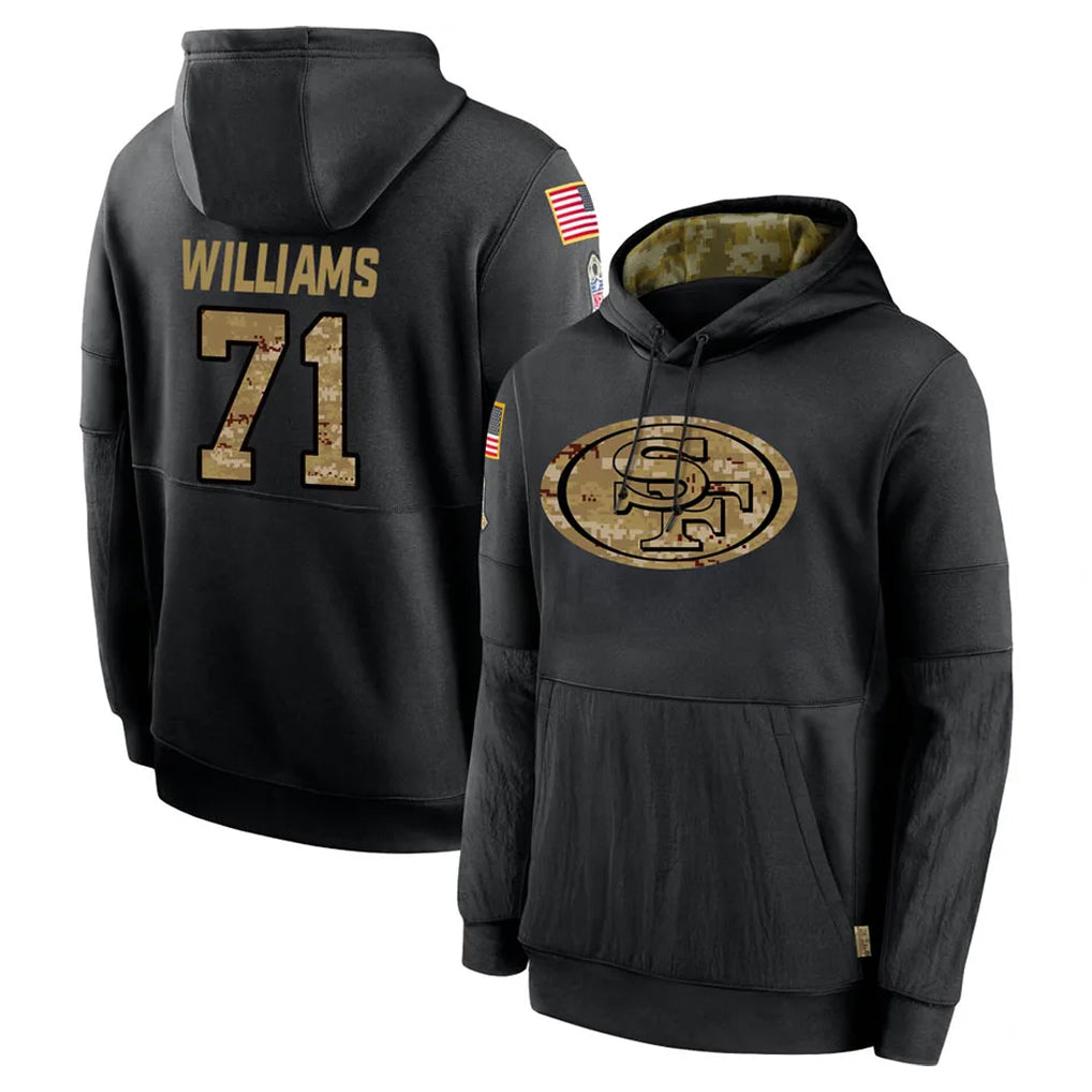 Tuec SF.49ers #71 Trent Williams Player Black Salute to Service Sideline Performance Pullover Hoodies Home Game Stitched Jerseys