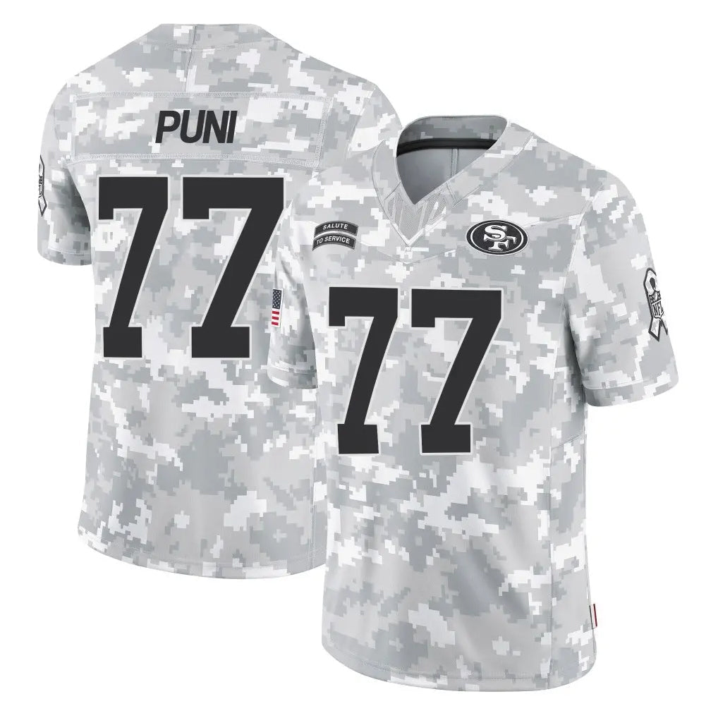 Tuec SF.49ers #77 Dominick Puni Player Arctic Camo Limited Salute To Service Home Game Stitched Jerseys
