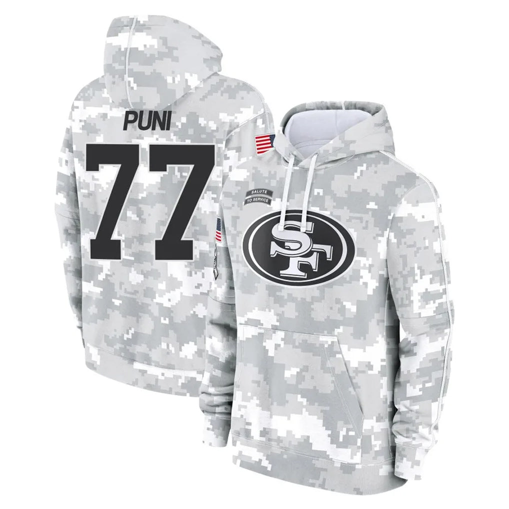 Tuec SF.49ers #77 Dominick Puni Player Arctic Camo Limited Salute to Service Pullover Hoodies Game Stitched Jerseys