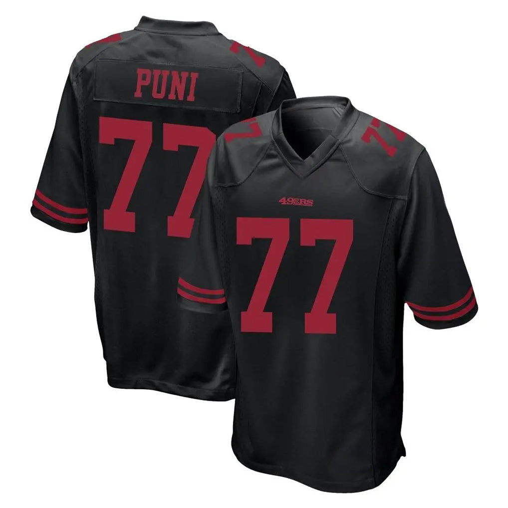 Tuec SF.49ers #77 Dominick Puni Player Black Alternate Home Game Stitched Jerseys