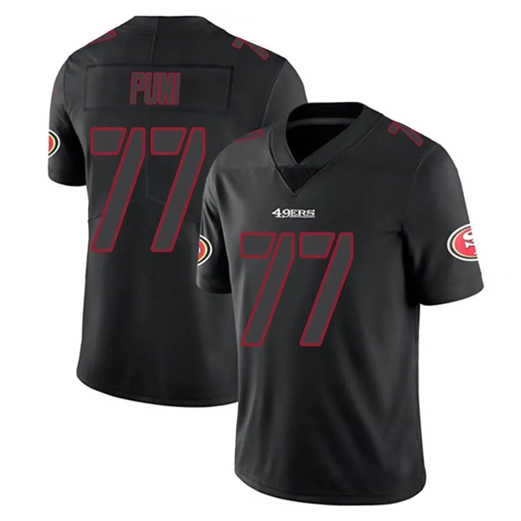 Tuec SF.49ers #77 Dominick Puni Player Black Impact Limited Home Game Stitched Jerseys