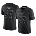 Tuec SF.49ers #77 Dominick Puni Player Black Limited Reflective Home Game Stitched Jerseys