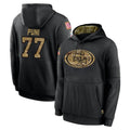 Tuec SF.49ers #77 Dominick Puni Player Black Salute to Service Sideline Performance Pullover Hoodies Home Game Stitched Jerseys