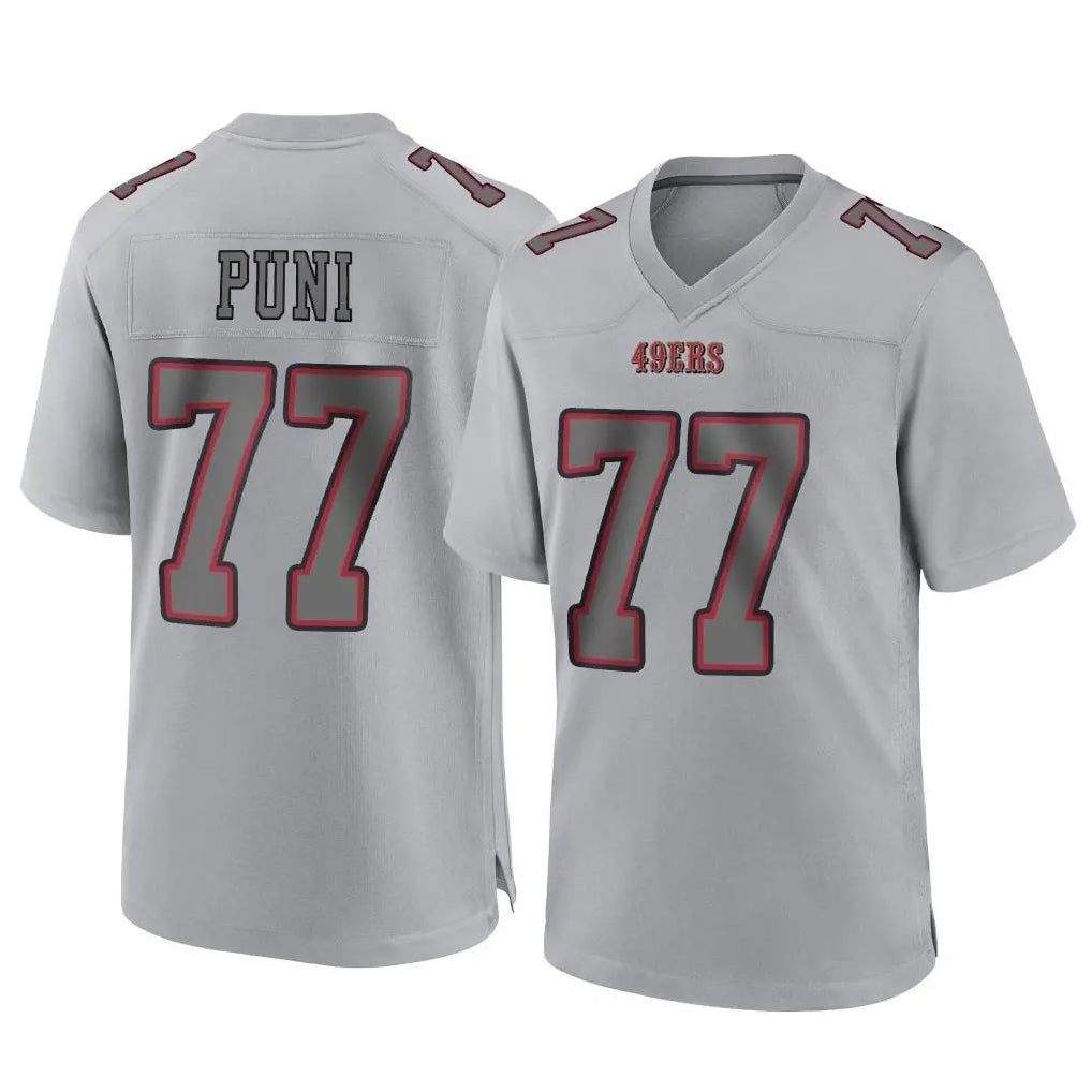 Tuec SF.49ers #77 Dominick Puni Player Gray Atmosphere Fashion Home Game Stitched Jerseys