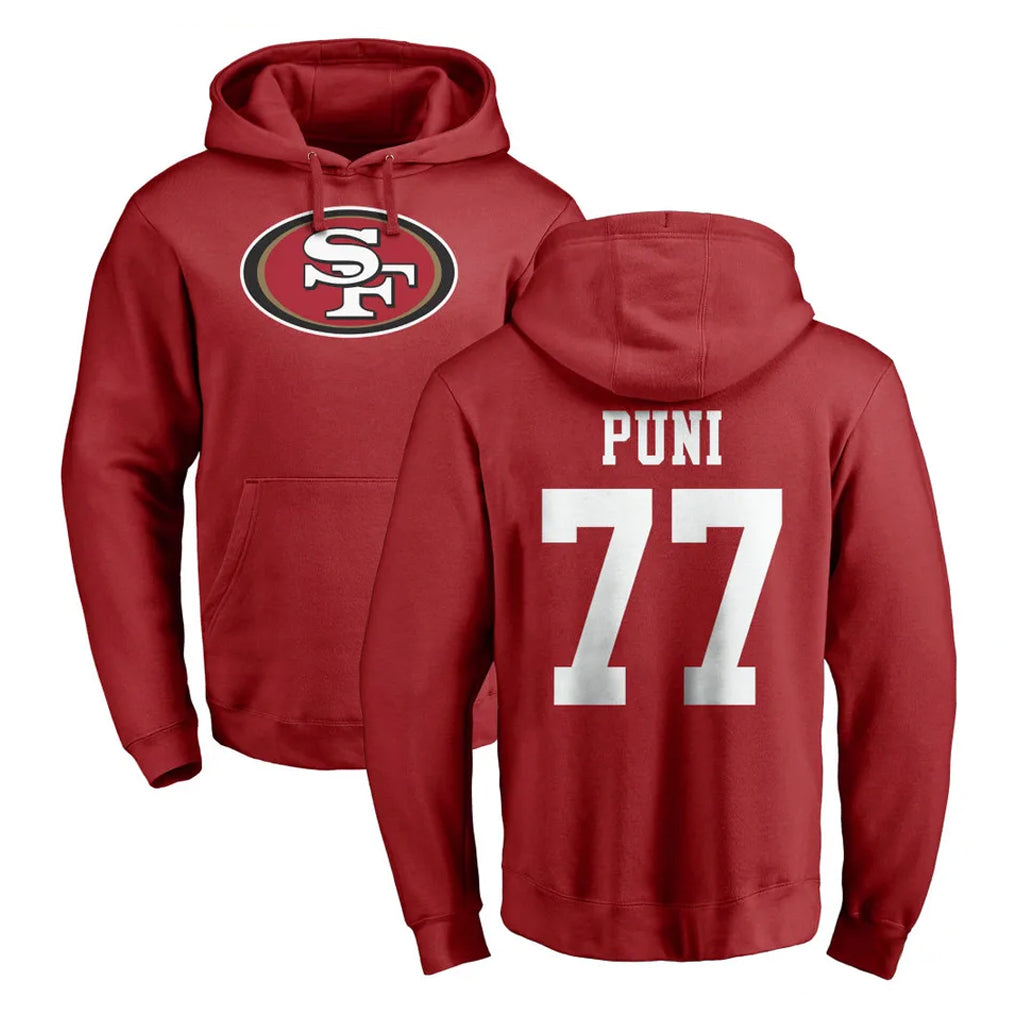 Tuec SF.49ers #77 Dominick Puni Player Red LOGO Pullover Hoodies Home Game Stitched Jerseys
