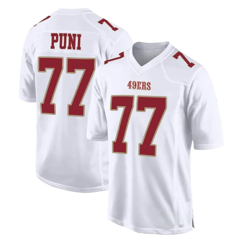 Tuec SF.49ers #77 Dominick Puni Player White Fashion Home Game Stitched Jerseys