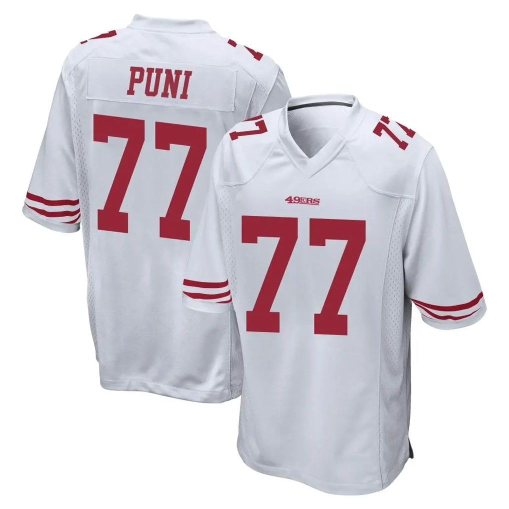 Tuec SF.49ers #77 Dominick Puni Player White Home Game Stitched Jerseys