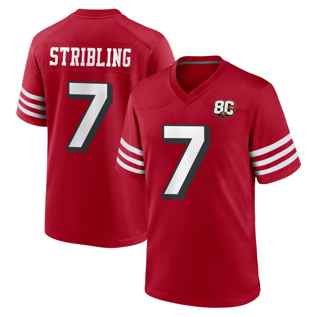Tuec SF.49ers #7 De'Zhaun Stribling Player Red 80th Game Home Stitched Jerseys