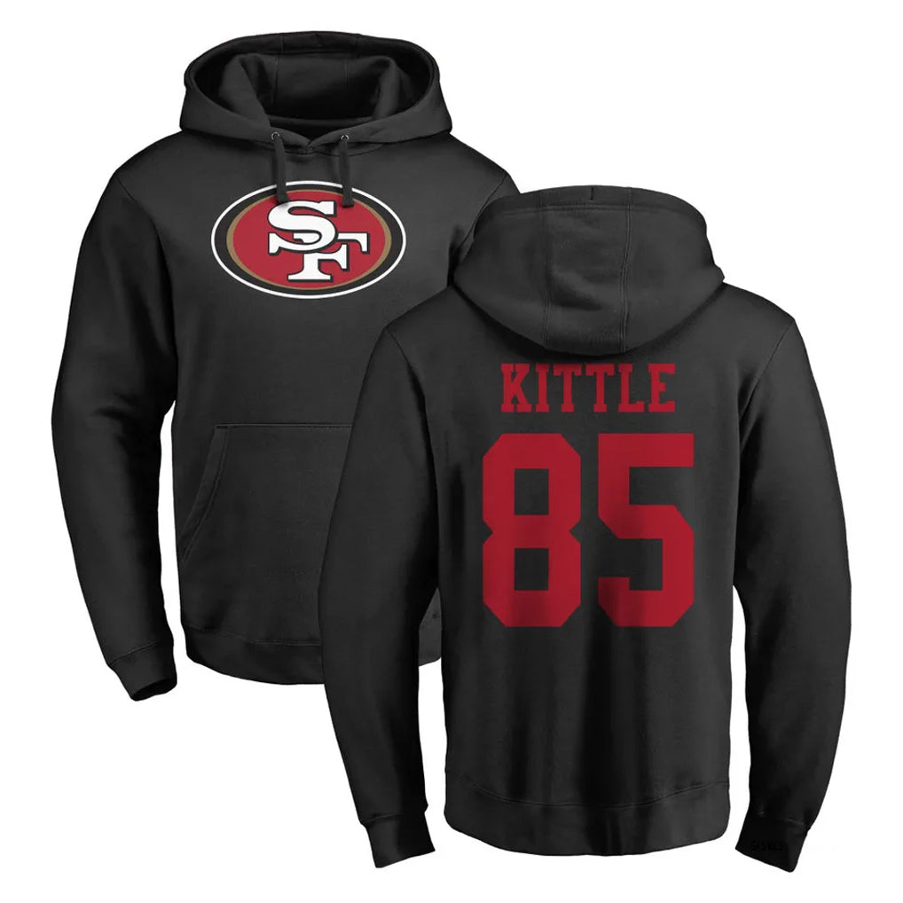 Tuec SF.49ers #85 George Kittle Player Black LOGO Pullover Hoodies Home Game Stitched Jerseys