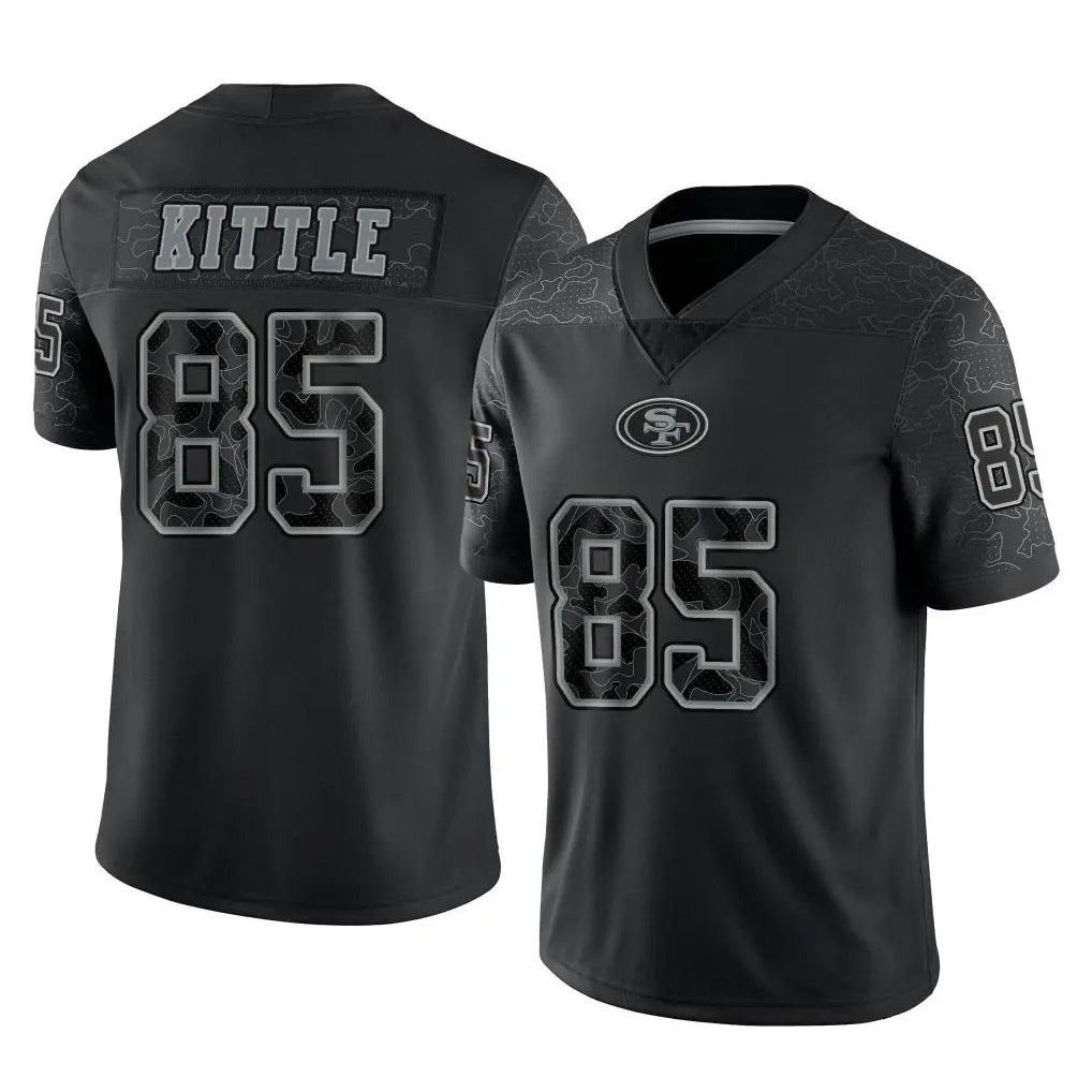 Tuec SF.49ers #85 George Kittle Player Black Limited Reflective Home Game Stitched Jerseys