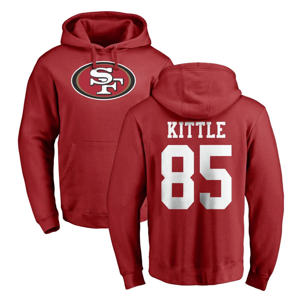 Tuec SF.49ers #85 George Kittle Player Red LOGO Pullover Hoodies Home Game Stitched Jerseys