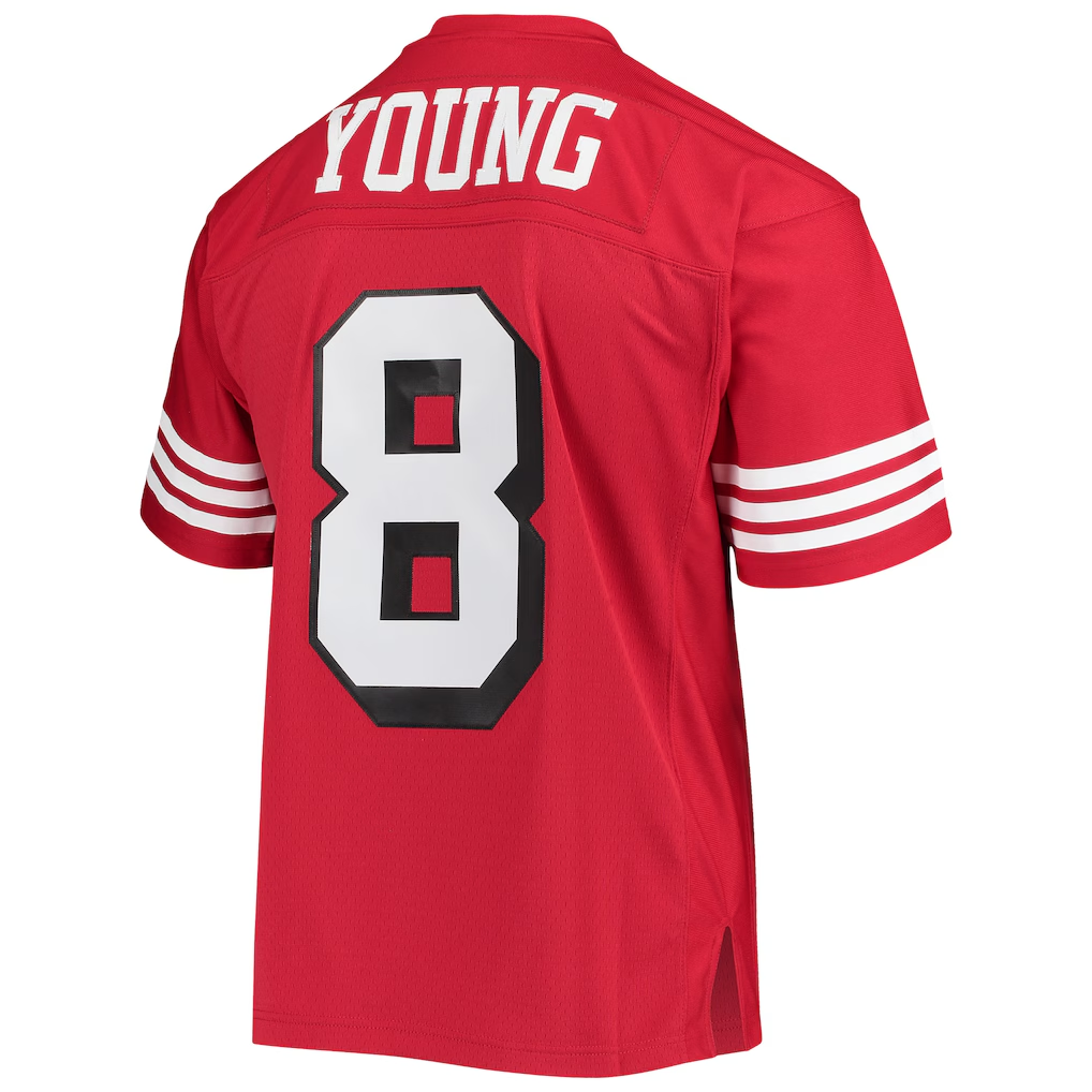 Tuec SF.49ers #8 Steve Young Mitchell & Ness Scarlet Legacy Replica Stitched Puhic Jersey