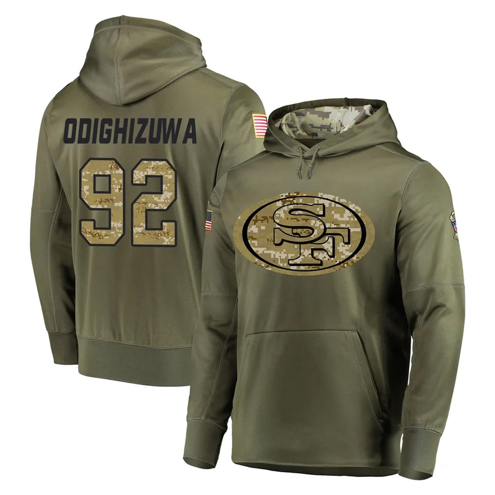 Tuec SF.49ers #92 Osa Odighizuwa Player Olive Salute to Service Pullover Hoodie Home Game Stitched Jerseys