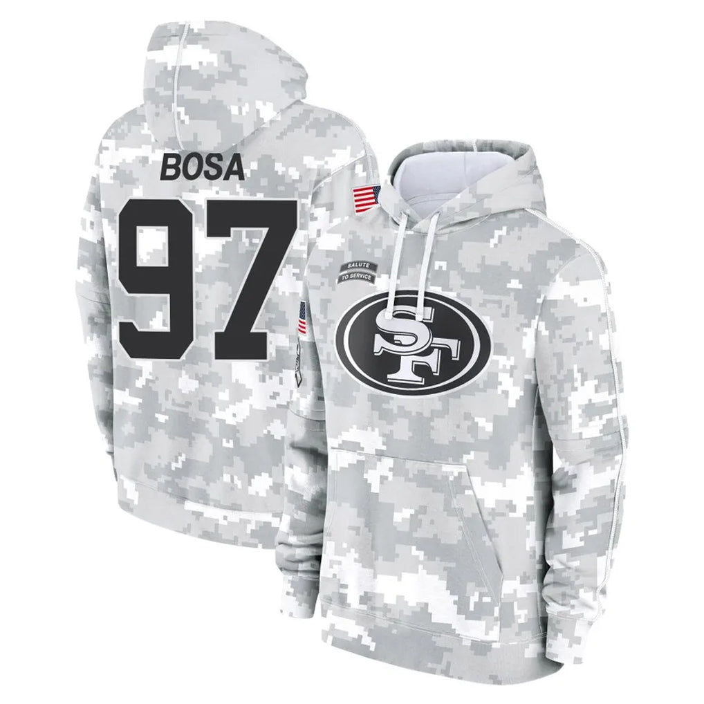 Tuec SF.49ers #97 Nick Bosa Player Arctic Camo Limited Salute to Service Pullover Hoodies Game Stitched Jerseys