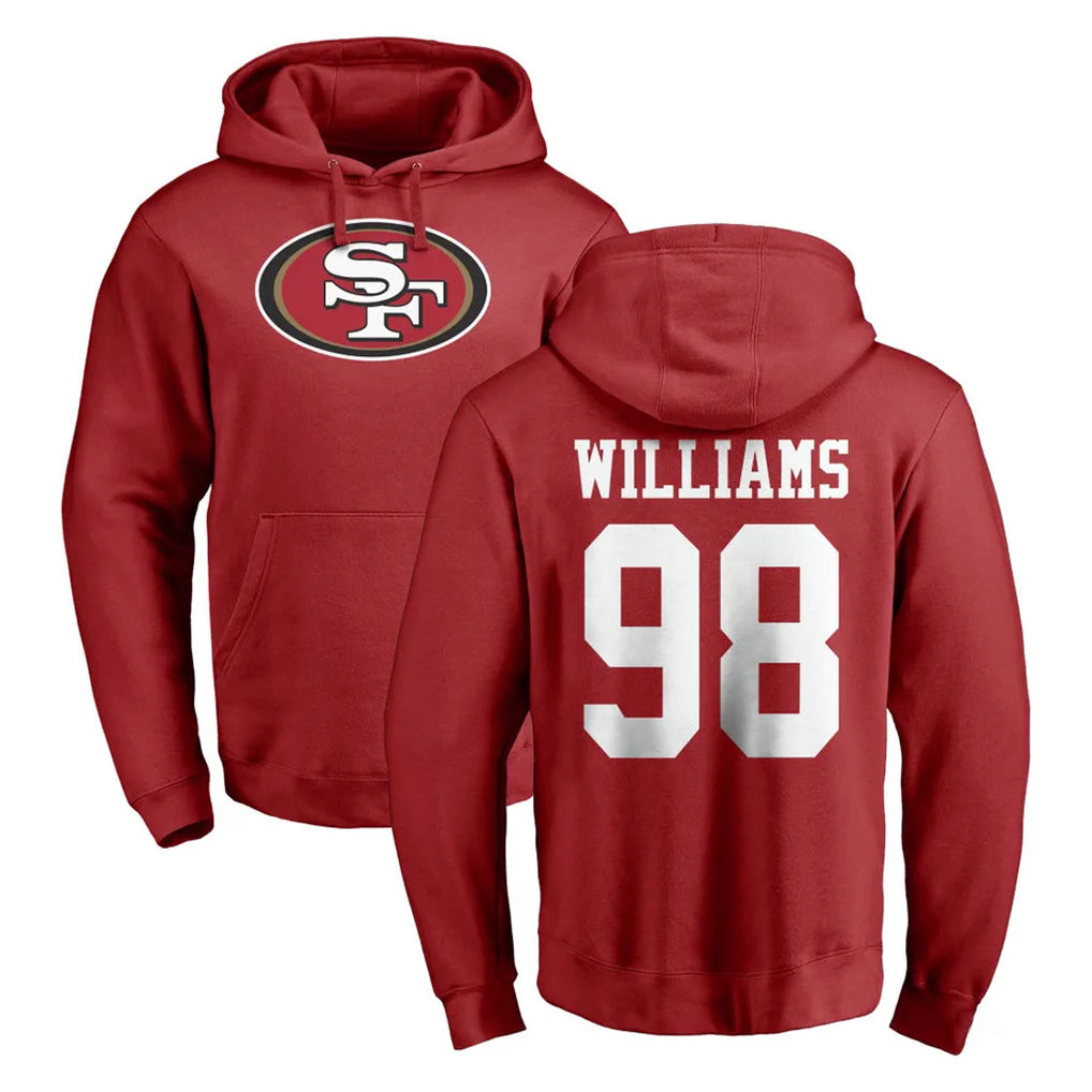 Tuec SF.49ers #98 Mykel Williams Player Red LOGO Pullover Hoodies Home Game Stitched Jerseys