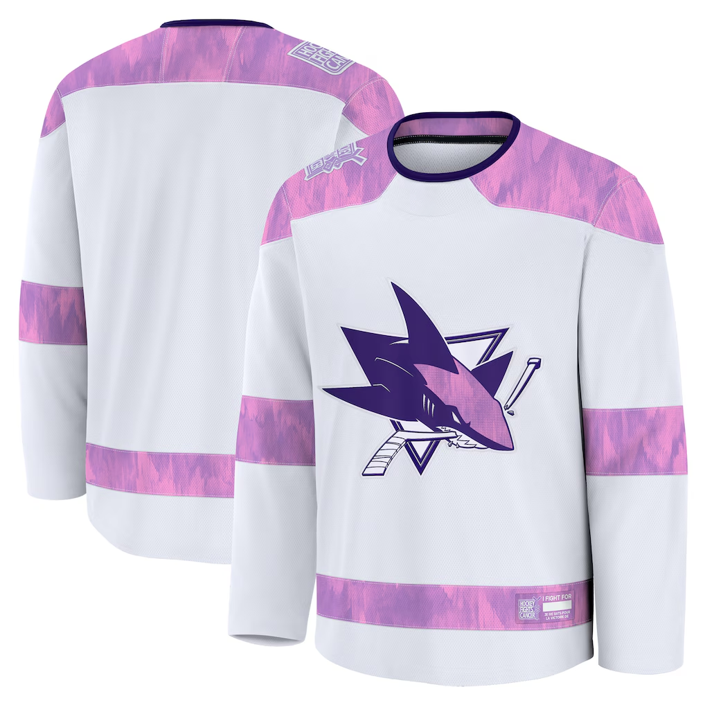 Tuec S.Jose Sharks White 2024 Hockey Fights Cancer Practice Jerseys