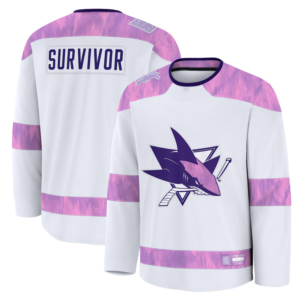 Tuec S.Jose Sharks White Hockey Fights Cancer Survivor Practice Jerseys