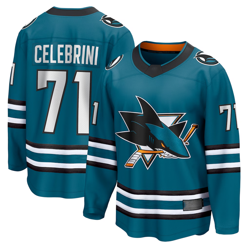 Tuec S.Jose Sharks #71 Macklin Celebrini Teal Home Breakaway Jerseys