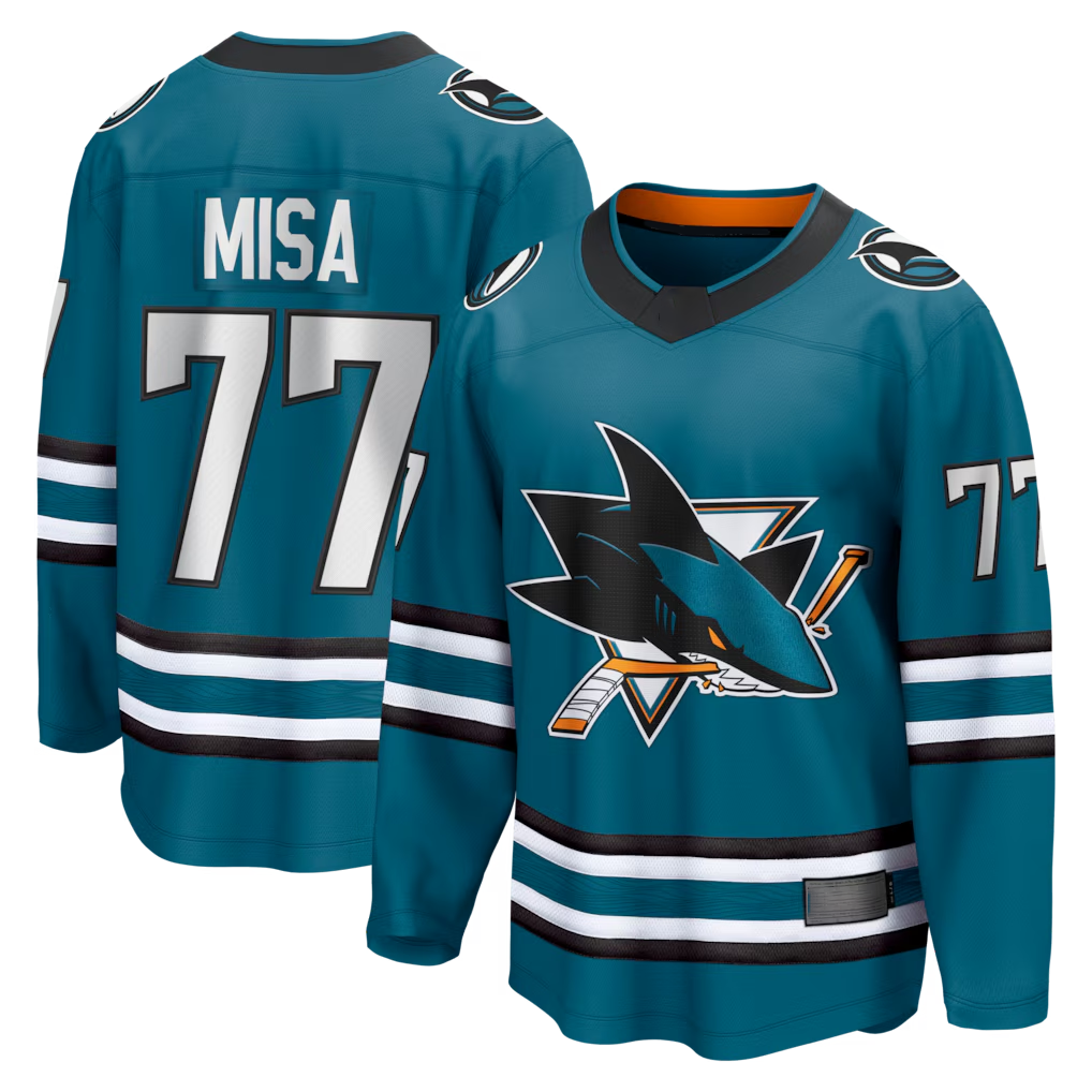 Tuec S.Jose Sharks #77 Michael Misa Teal Breakaway Jerseys