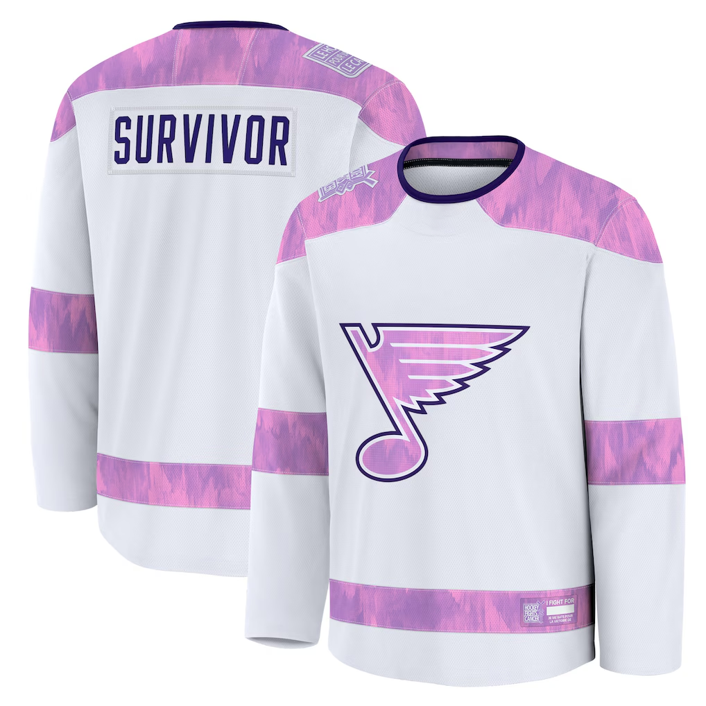 Tuec St.L.Blues White Hockey Fights Cancer Survivor Practice Jerseys
