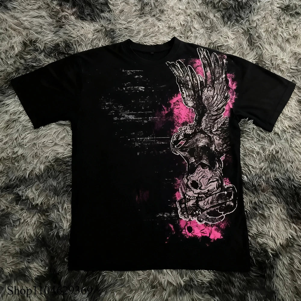 Cheap T-shirt Jerseys Classic Y2K Gothic Style T-shirt Print Oversized High Street Shirts Gothic Round Neck Cotton Tops New Mens Women T Shirt