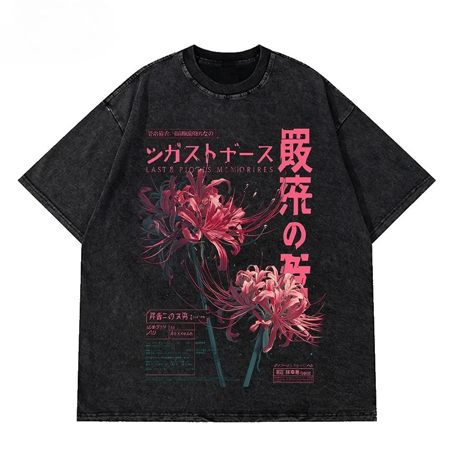 Cheap T-shirt Jerseys Grunge Flower Japanese Spider Lily Washed  New Arrival Mens Clothes Tee Shirt Graphic T-Shirts Men Tshirt for Men Ropa Hombre