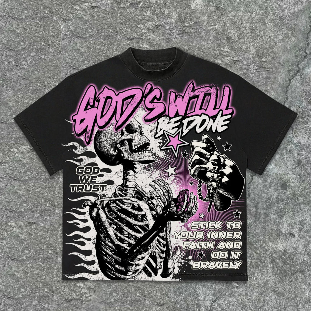 Cheap T-shirt Jerseys The 2025 3d Tshirt God's Will Skull Retro Pattern T-shirt Printed Graphic Men And Women Y2K Oversized T-shirt Street Wear