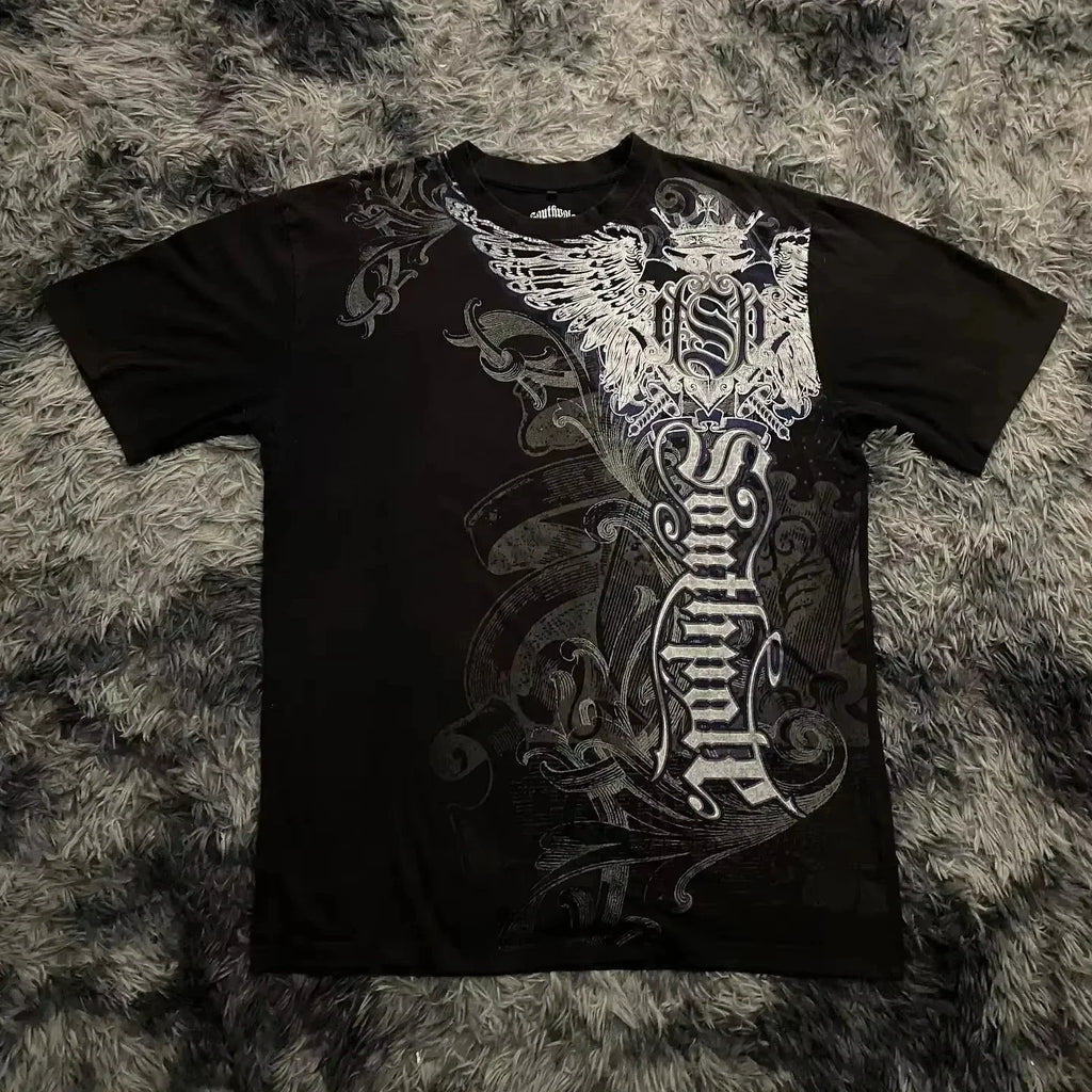 Cheap T-shirt Jerseys Classic Y2K Gothic Style T-shirt Print Oversized T Shirt High Street Shirts Gothic Round Neck Cotton Tops New Mens Women T Shirt