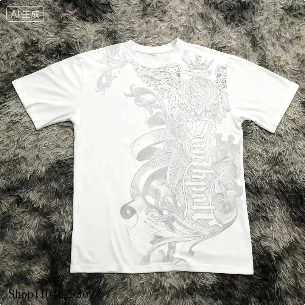 Cheap T-shirt Jerseys Classic Y2K Gothic Style T-shirt Print Oversized T Shirt High Street Shirts Gothic Round Neck Cotton Tops New Mens Women T Shirt
