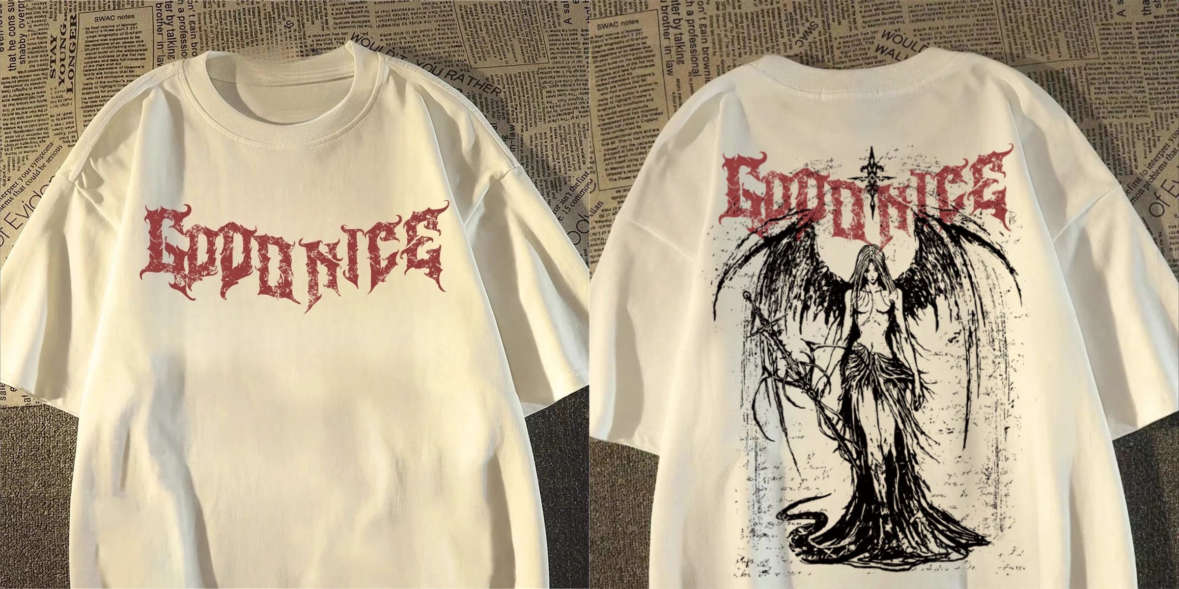 Cheap T-shirt Jerseys 2025 New Heavy Short-sleeved T-shirt American Retro Sword-wielding Angel Printed Short-sleeved Men's and Women's Loose Top