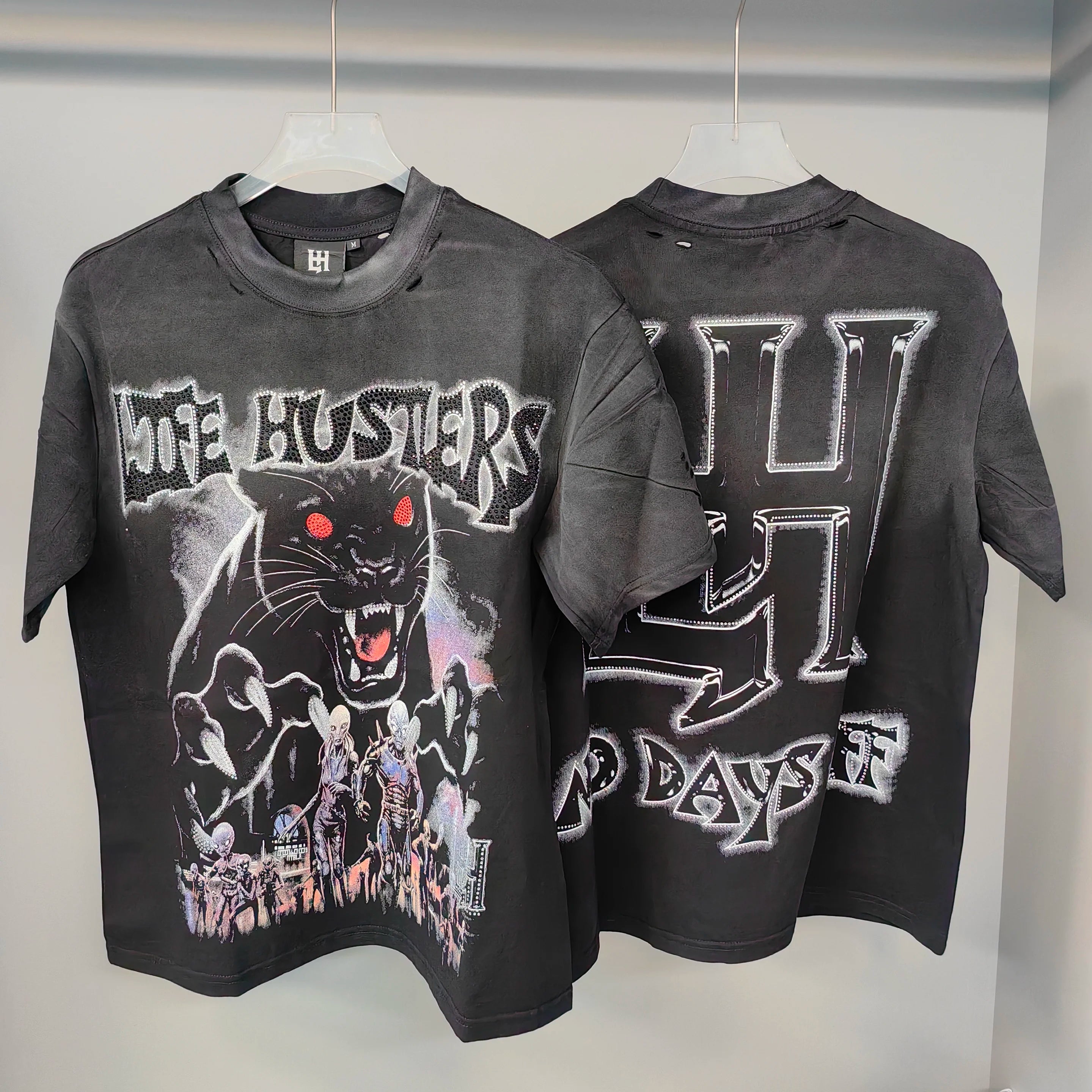 Cheap T-shirt Jerseys New fashion brand LIFE HUSTLERS Y2K hot stamping hole Men Women T-shirt Streetwear 100% Cotton Loose Round Neck Top Tees