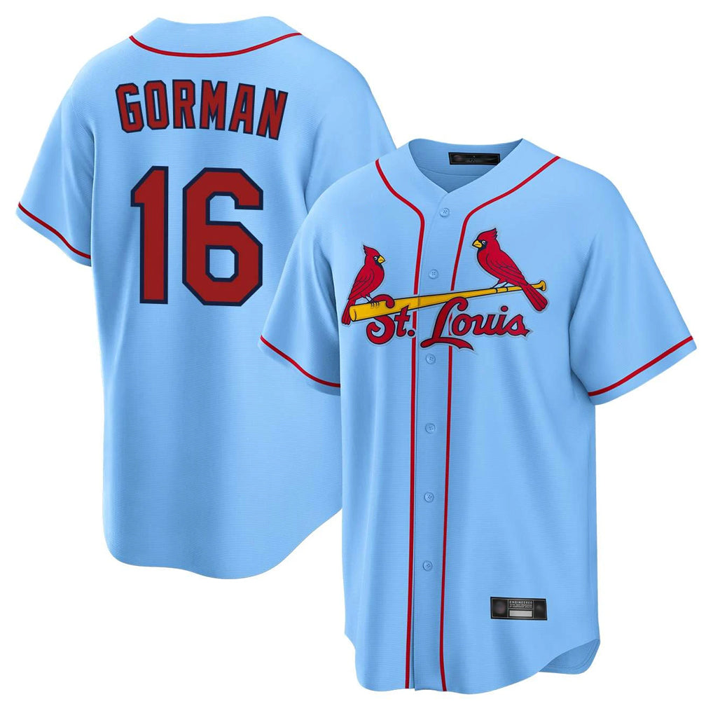 tuec St. Louis Cardinals #16 Nolan Gorman Player Light Blue Home Game Stitched Jerseys