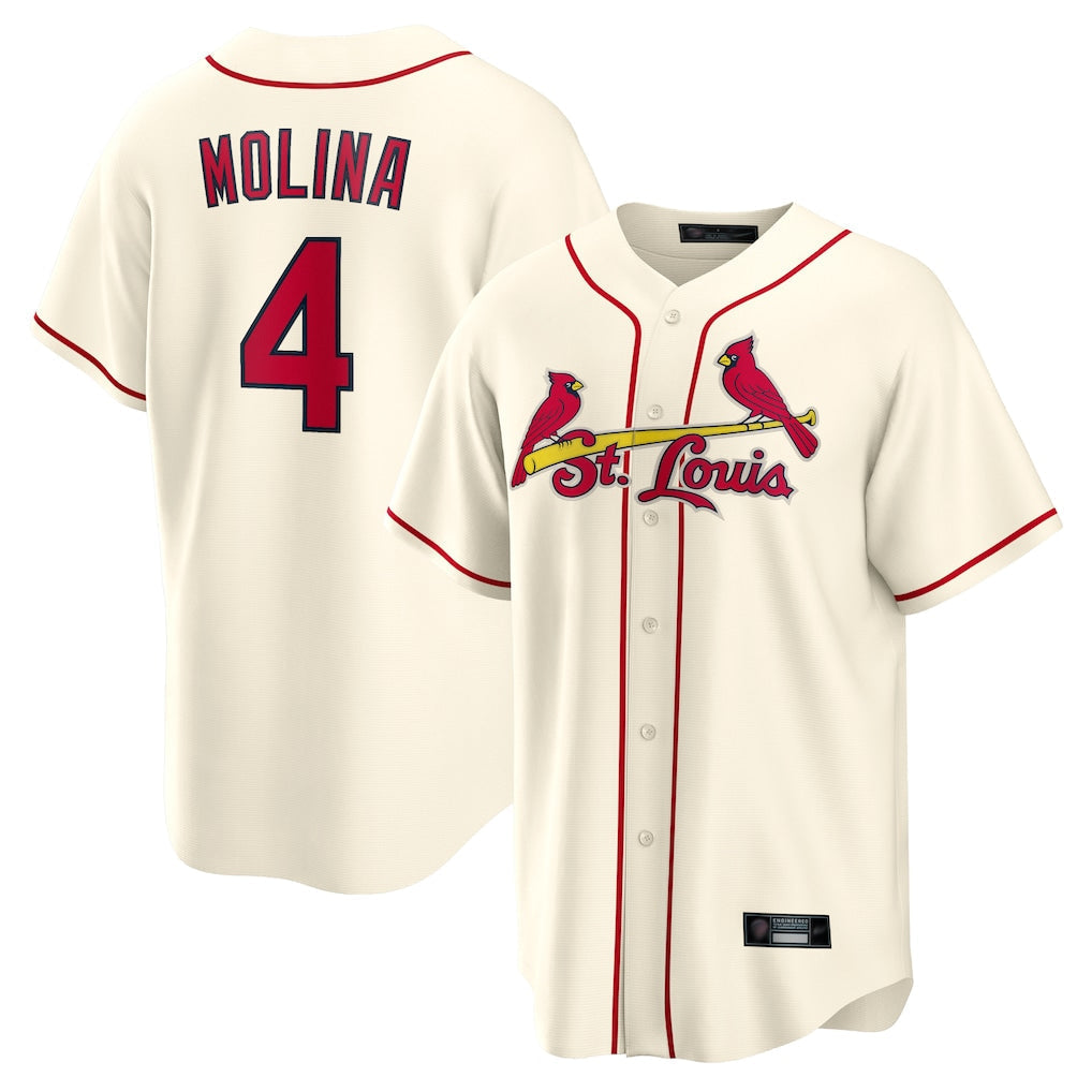 tuec St. Louis Cardinals #4 Yadier Molina Player Cream Home Game Stitched Jerseys