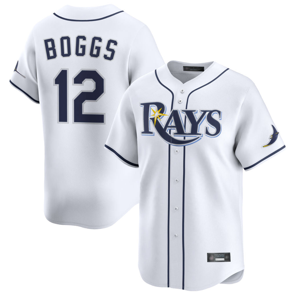 tuec T.Bay Rays #12 Wade Boggs Player White Home Limited Stitched Jerseys