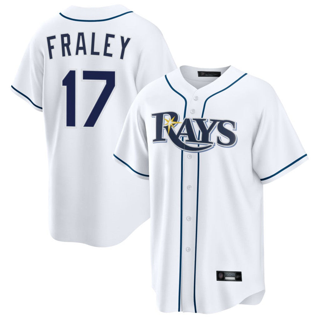 tuec T.Bay Rays #17 Jake Fraley Player White Home Game Stitched Jerseys