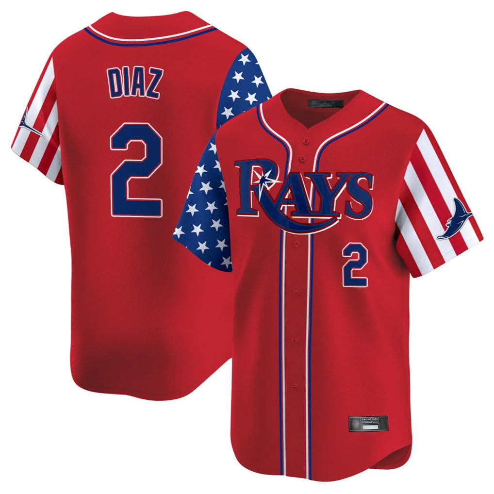 tuec T.Bay Rays #2 Yandy Diaz Player Red 2025 Independence Day Vapor Premier Limited Stitched Jerseys